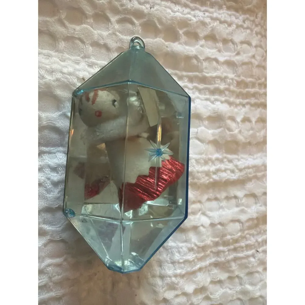 Vintage JewelBrite Teddy Bear Jewel Christmas Ornament Plastic Diorama Decor
